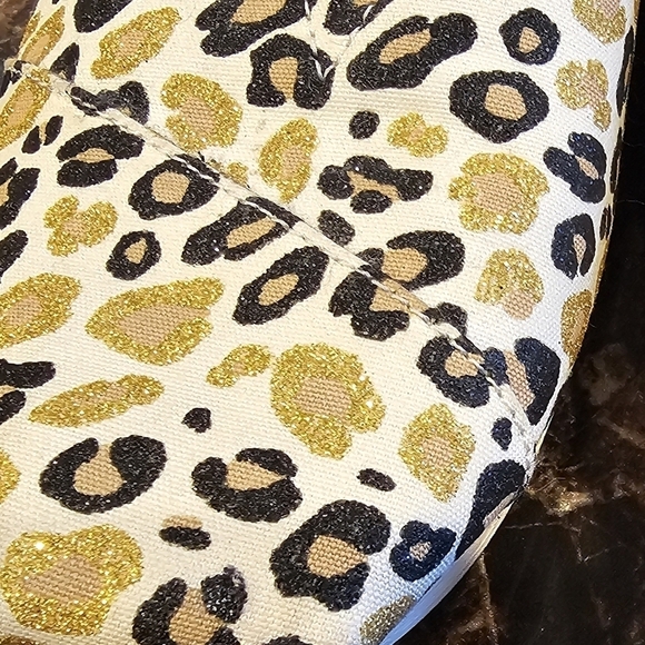 Toms Alpargata Faux Fur Lined Natural Glitter Cheetah Print Shoes Size 7.5 - Picture 5 of 11
